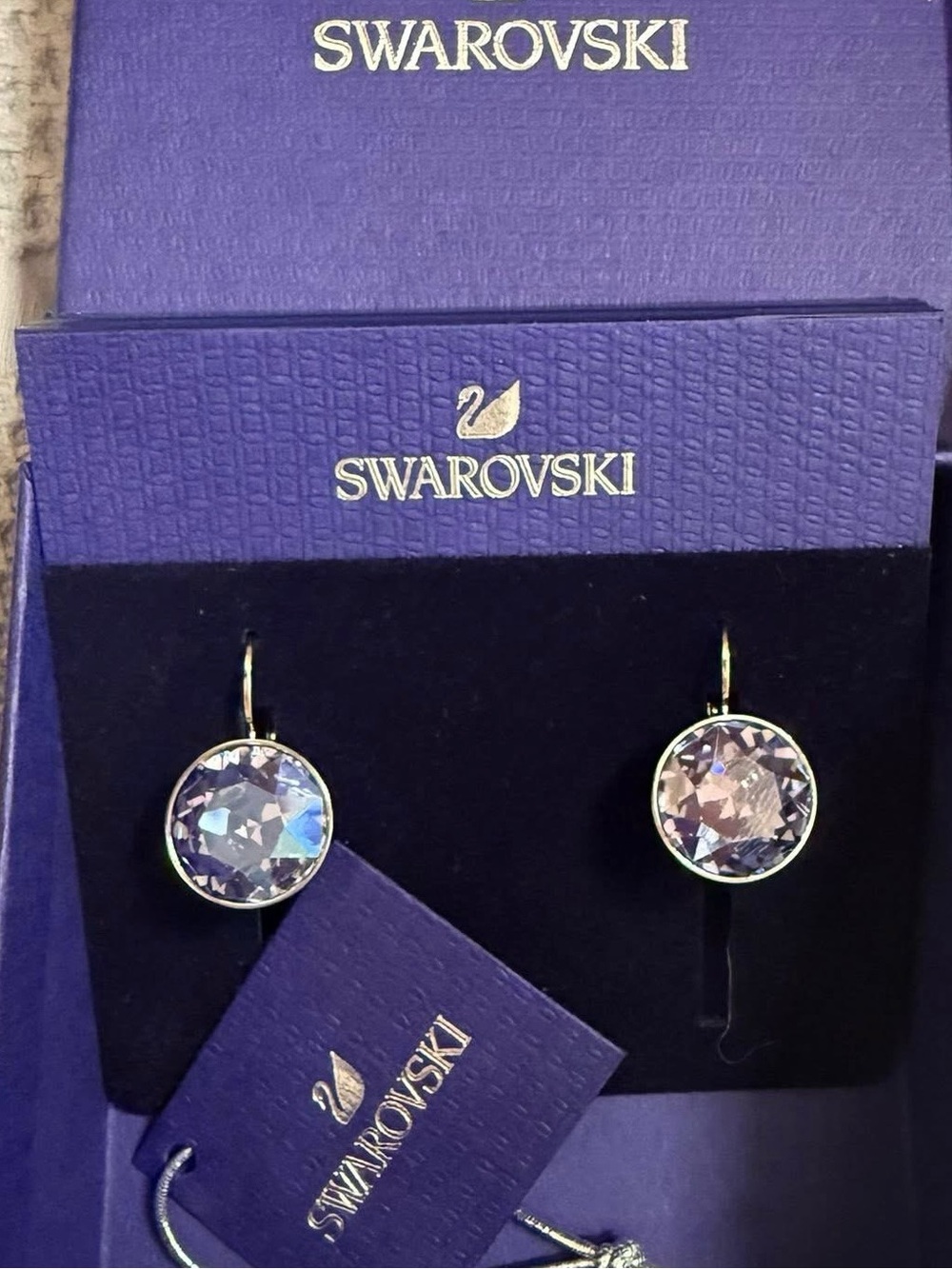 BRAND NEW, Authentic Swarovski Bella Drop Earrings, Large, Purple, 5030703.